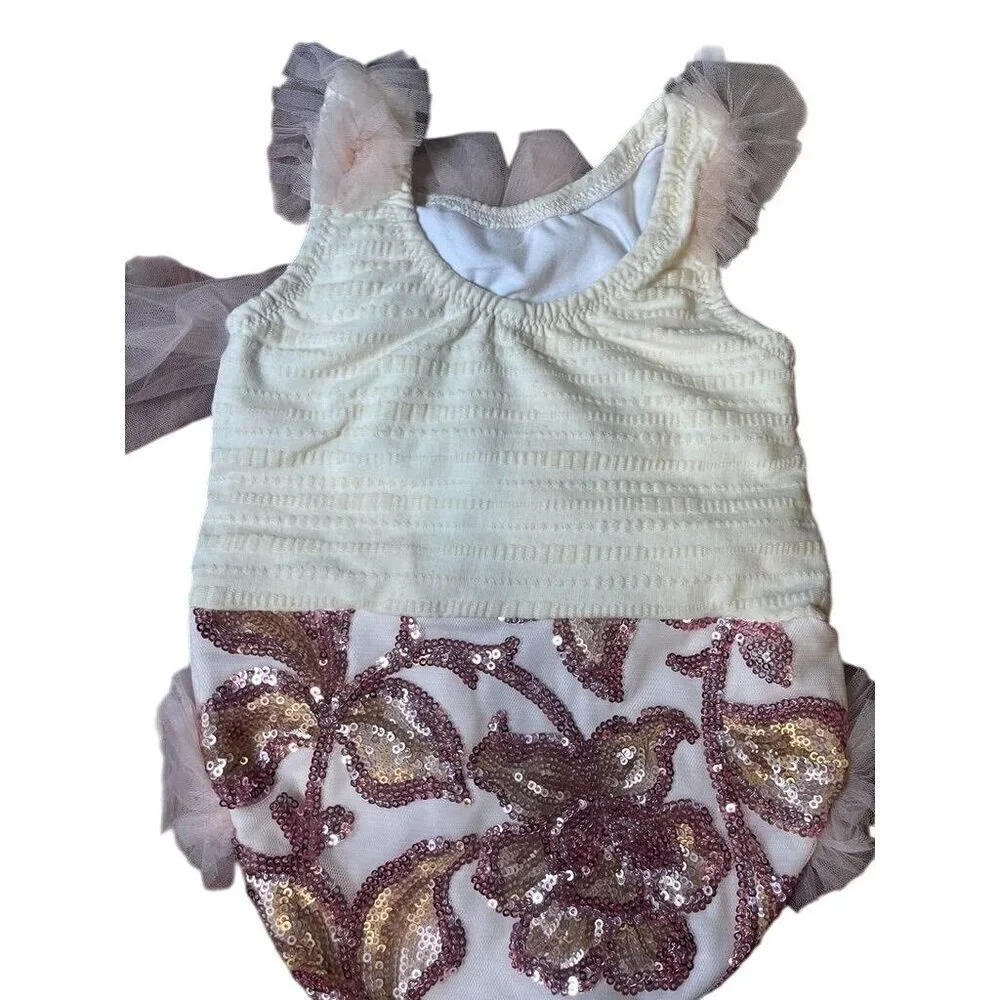 Sequin Glam Romper 3M Pink‎ Tulle Western Boho Hippie Feminine Festive Holiday